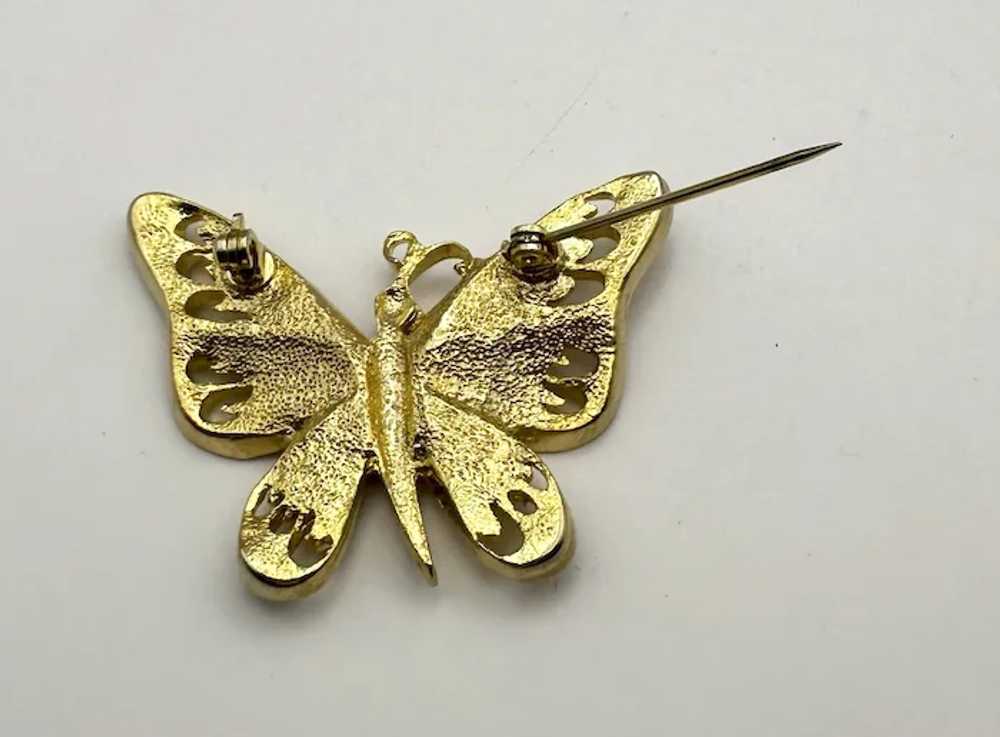 Etched Goldtone Butterfly Brooch - image 12