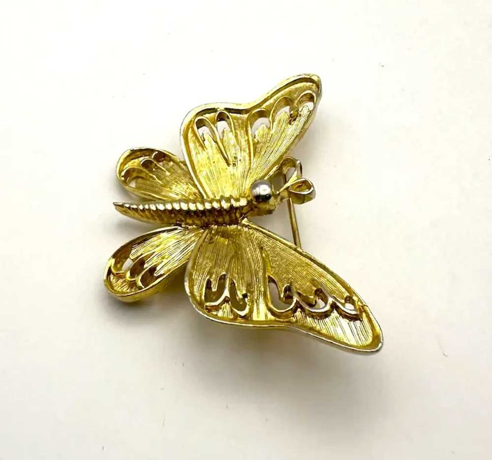 Etched Goldtone Butterfly Brooch - image 3