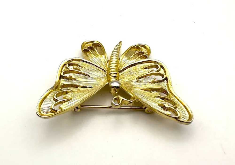 Etched Goldtone Butterfly Brooch - image 4