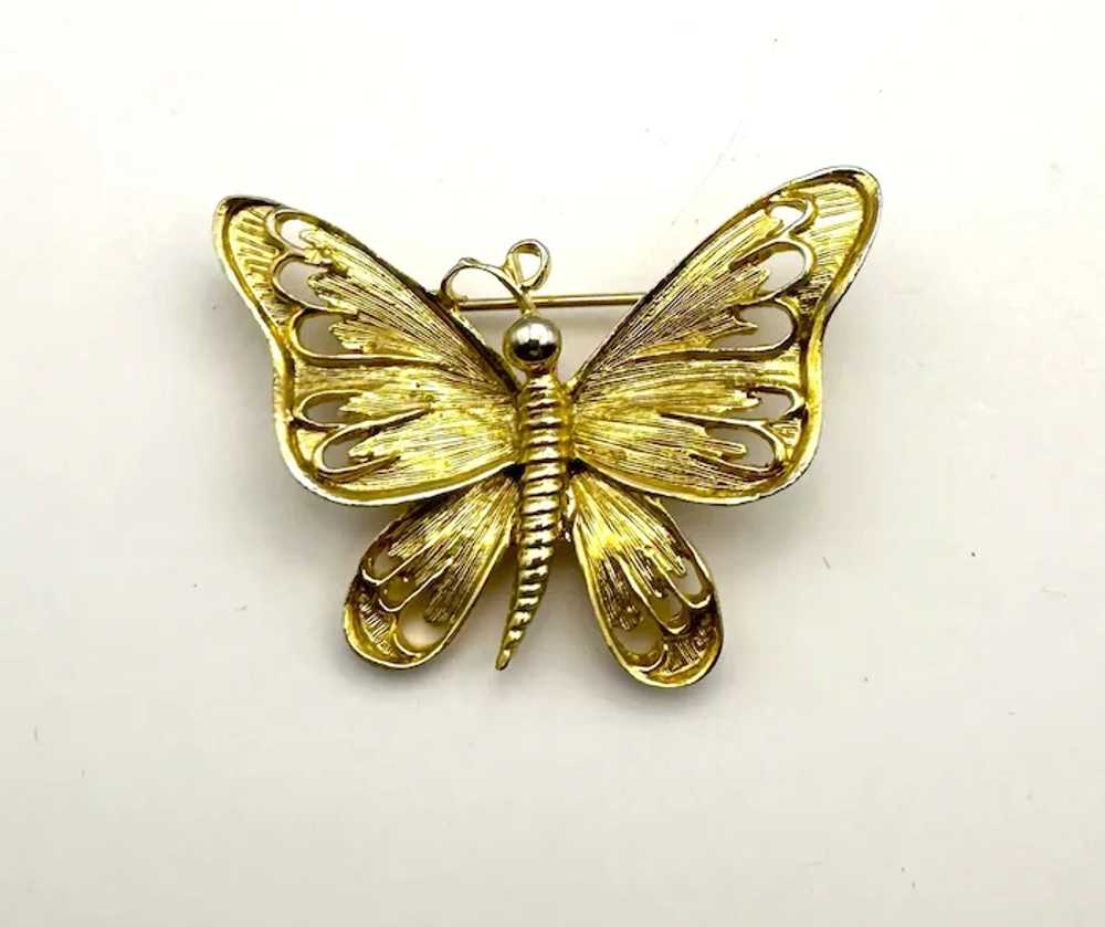 Etched Goldtone Butterfly Brooch - image 7