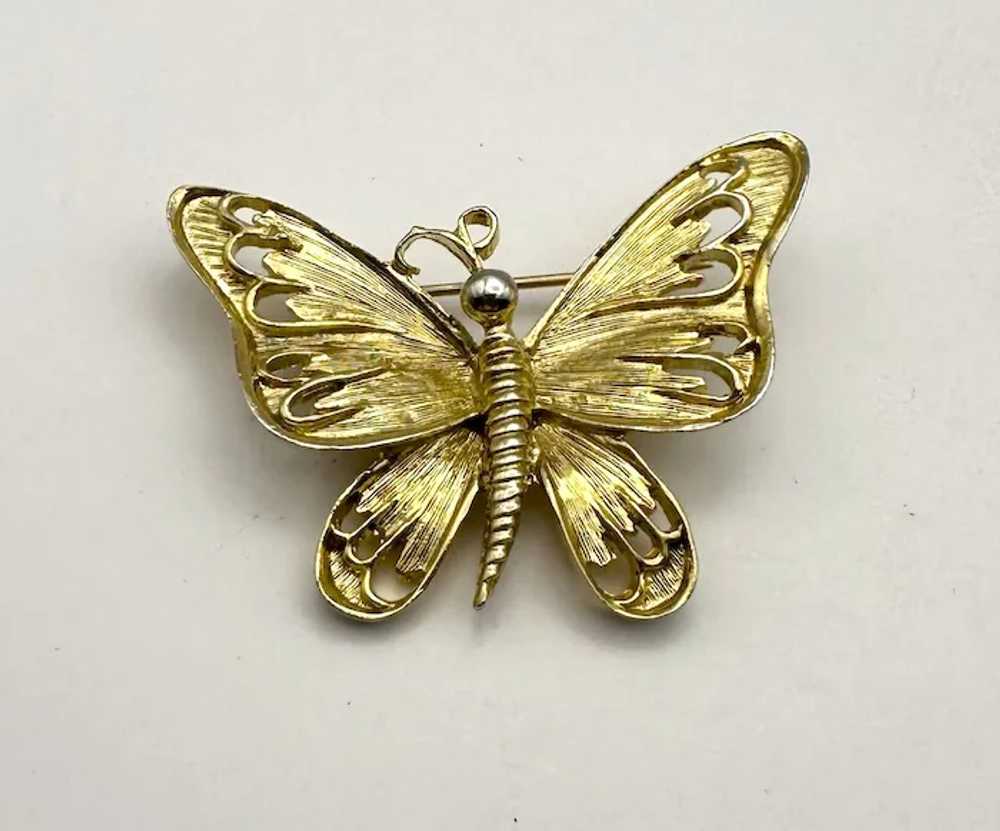 Etched Goldtone Butterfly Brooch - image 8