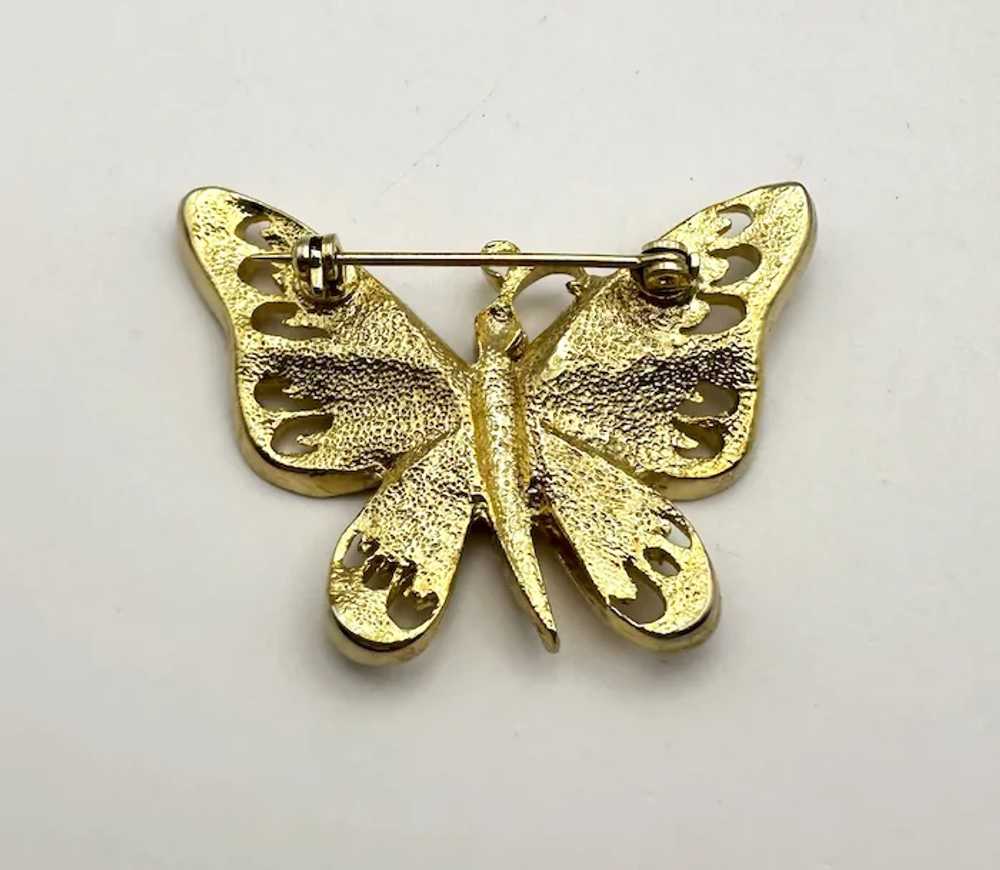 Etched Goldtone Butterfly Brooch - image 9