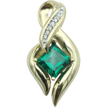 14K .06ctw Diamond and Lab Emerald Pendant