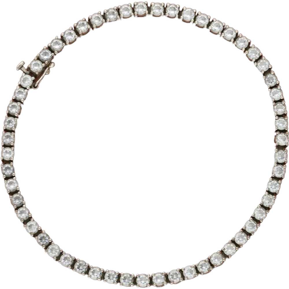 Sterling Silver Round-Cut Cz Tennis Bracelet Size… - image 1