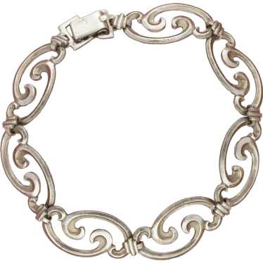Sterling Silver Vintage Swirl Link Bracelet Size … - image 1