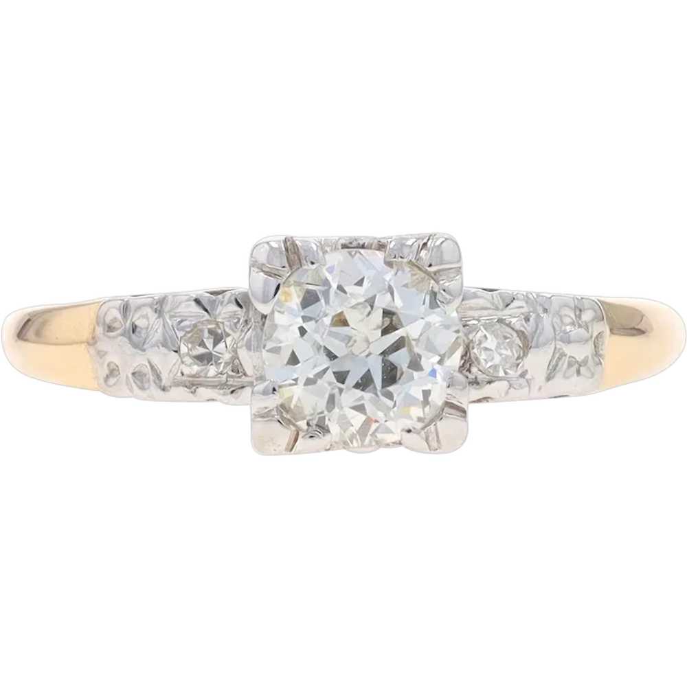 Yellow Gold Diamond Retro Engagement Ring - 14k E… - image 1