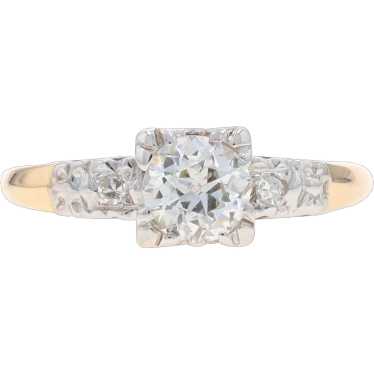 Yellow Gold Diamond Retro Engagement Ring - 14k E… - image 1