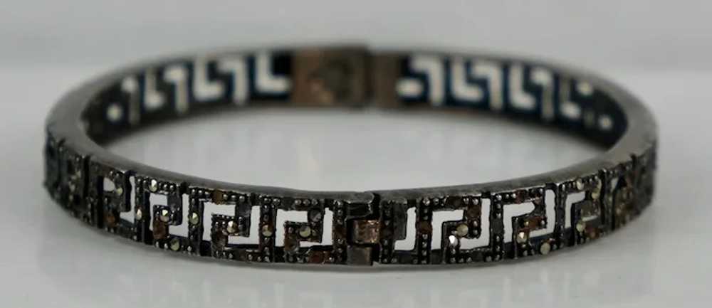 Art Deco Sterling Silver Marcasite Bangle Bracelet - image 2