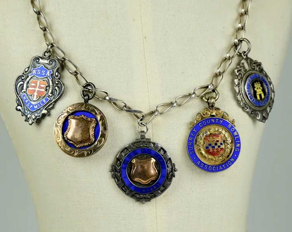 Early 20thC Sterling English Medals Charms Neckla… - image 2