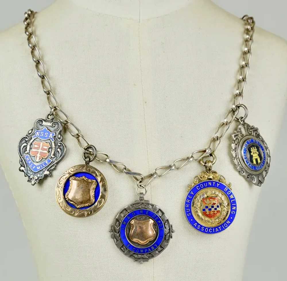 Early 20thC Sterling English Medals Charms Neckla… - image 4