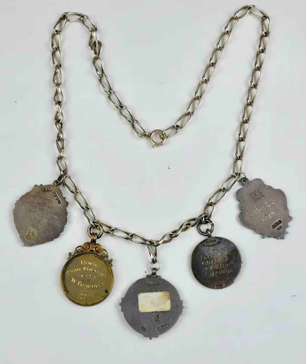 Early 20thC Sterling English Medals Charms Neckla… - image 5