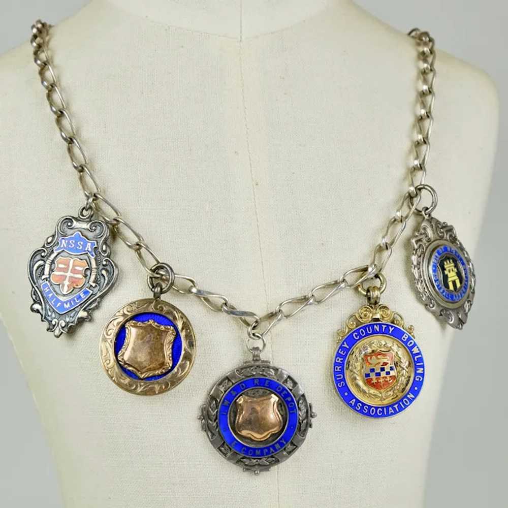 Early 20thC Sterling English Medals Charms Neckla… - image 8