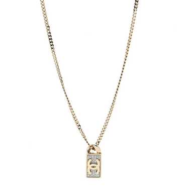 CHANEL Crystal Dog Tag Charm Necklace Gold