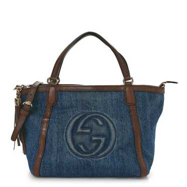 GUCCI Denim Pebbled Calfskin Small Soho Top Handl… - image 1