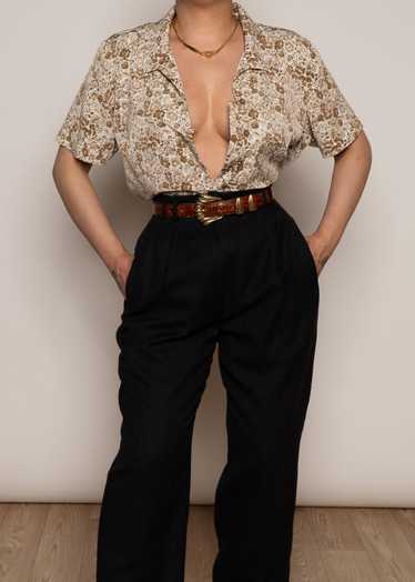 Brown Floral Buttoned Blouse