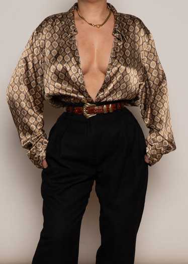 Brown Patterned Silky Top