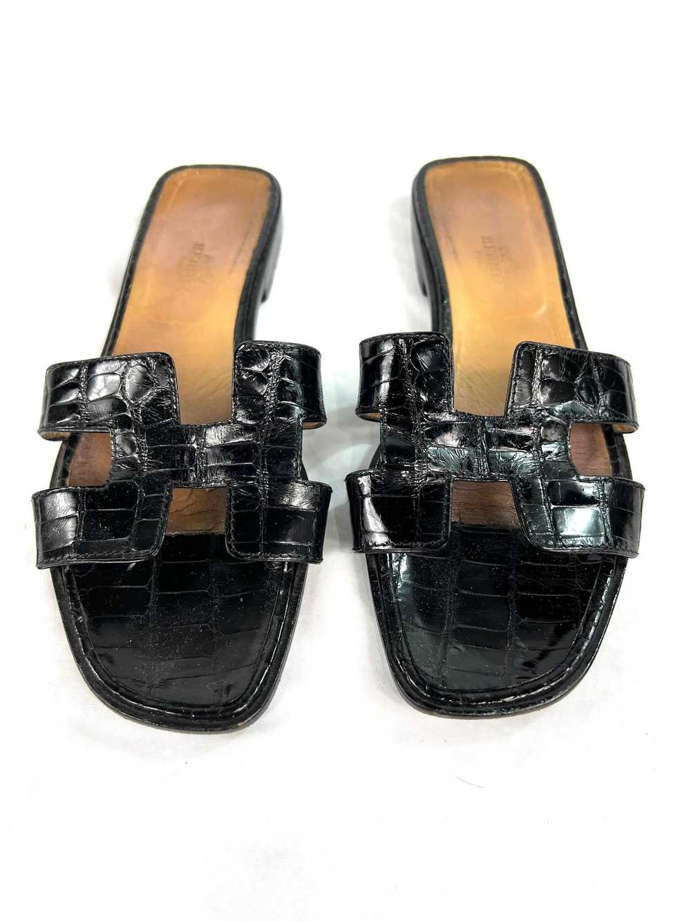 Hermès Paris Black Croc Leather Oran Flat Slide S… - image 10
