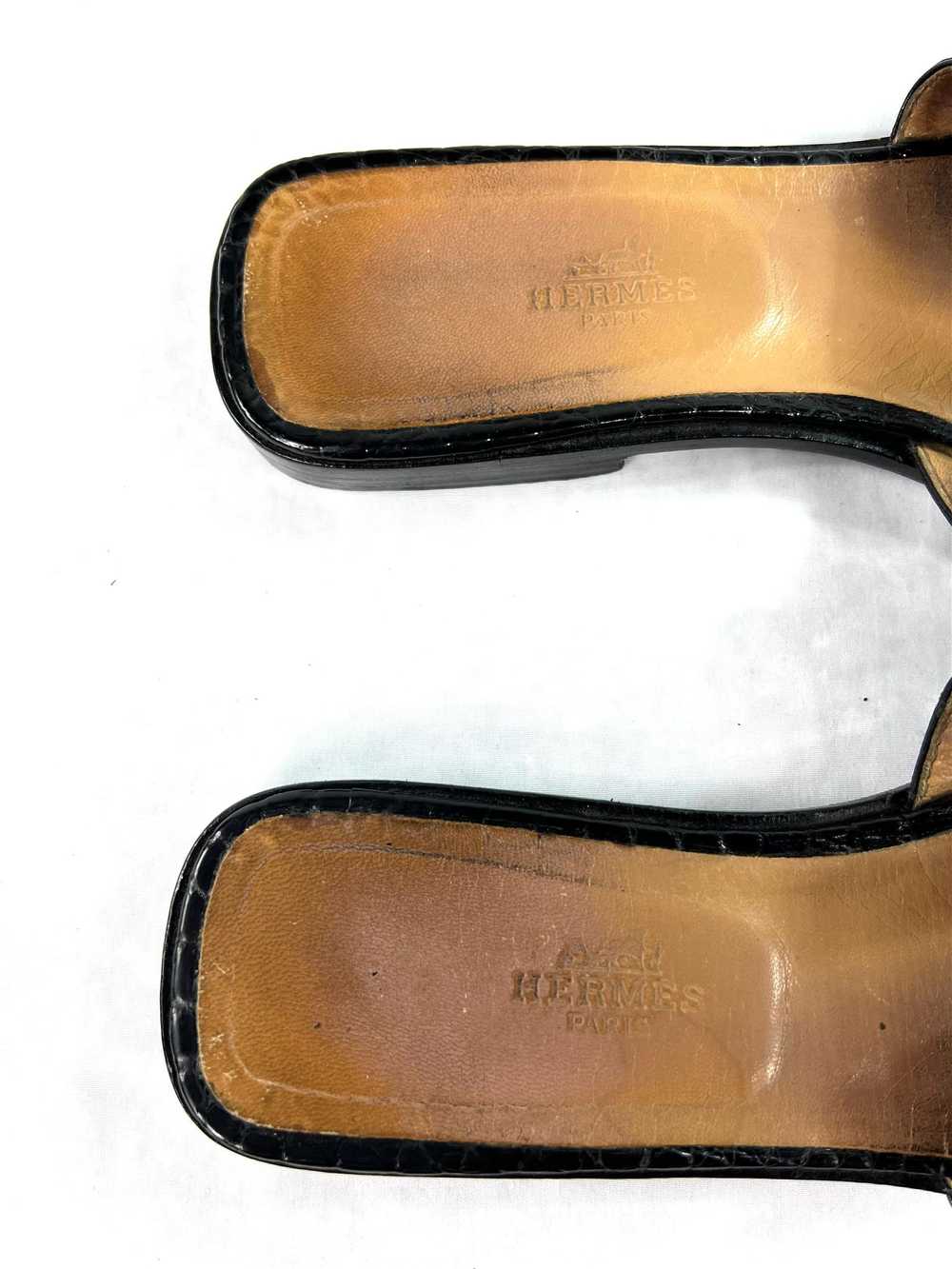 Hermès Paris Black Croc Leather Oran Flat Slide S… - image 4