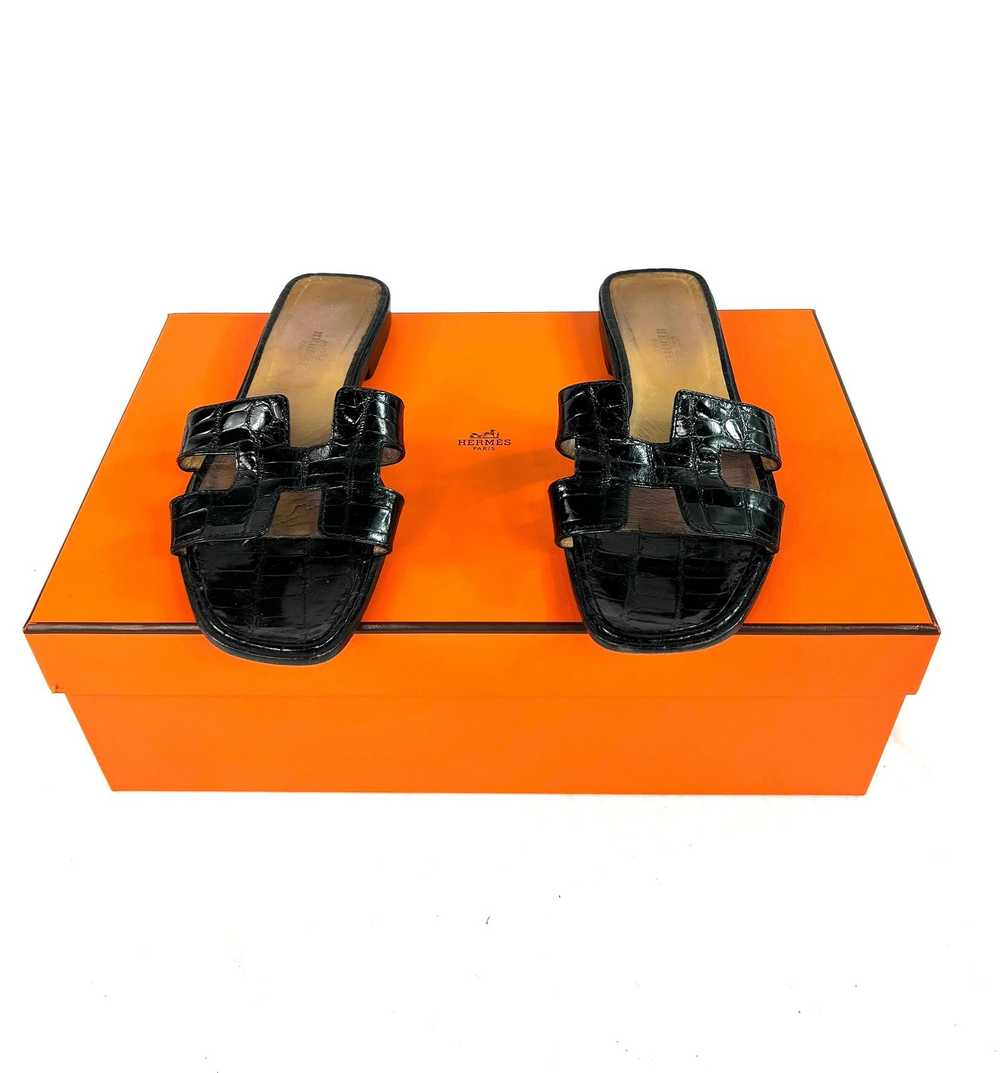 Hermès Paris Black Croc Leather Oran Flat Slide S… - image 5