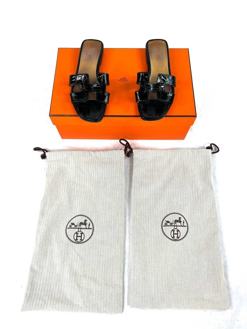 Hermès Paris Black Croc Leather Oran Flat Slide S… - image 6