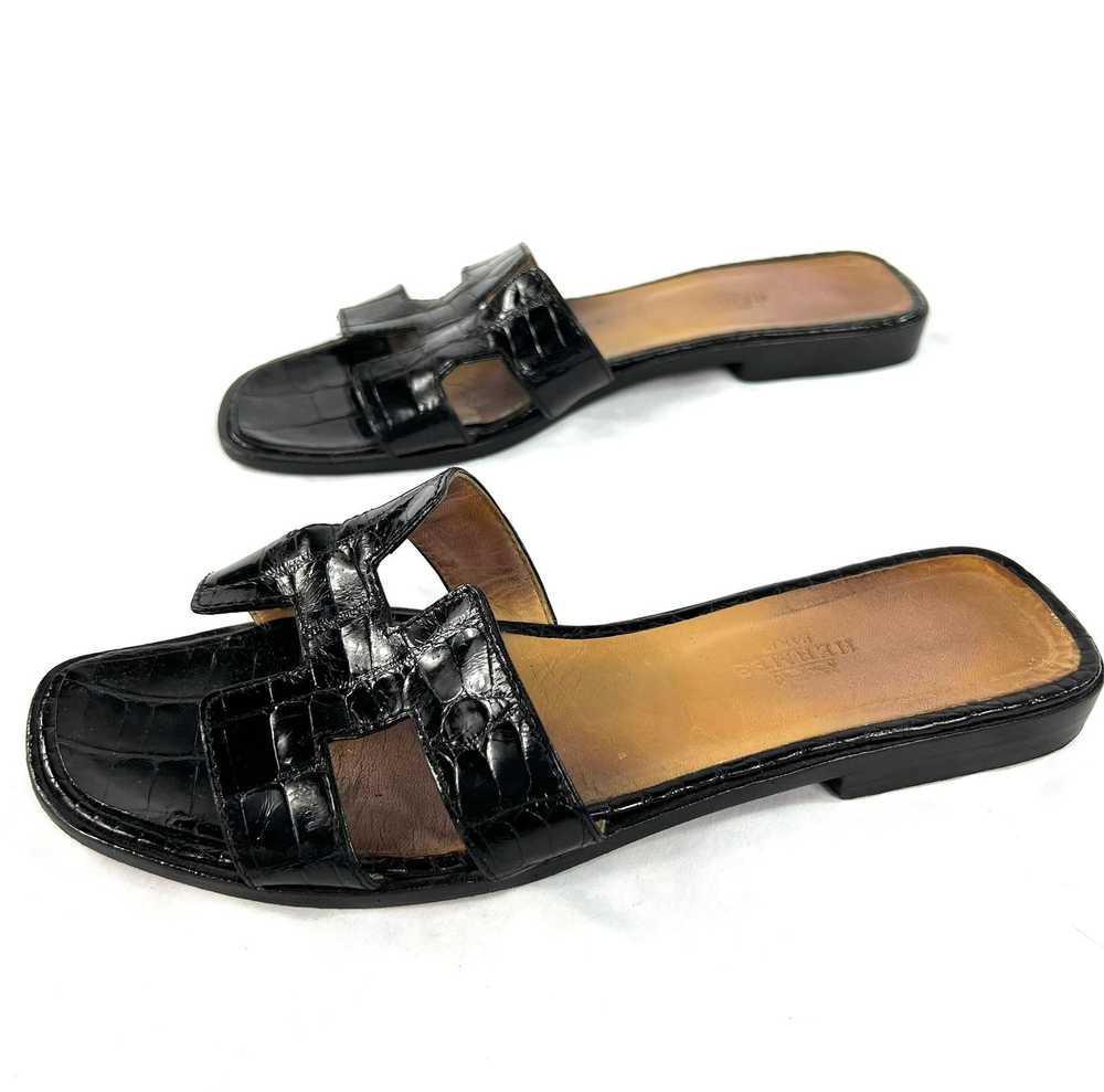 Hermès Paris Black Croc Leather Oran Flat Slide S… - image 8