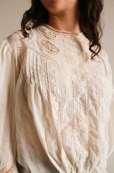 Edwardian White Cotton Embroidered Pleated Blouse