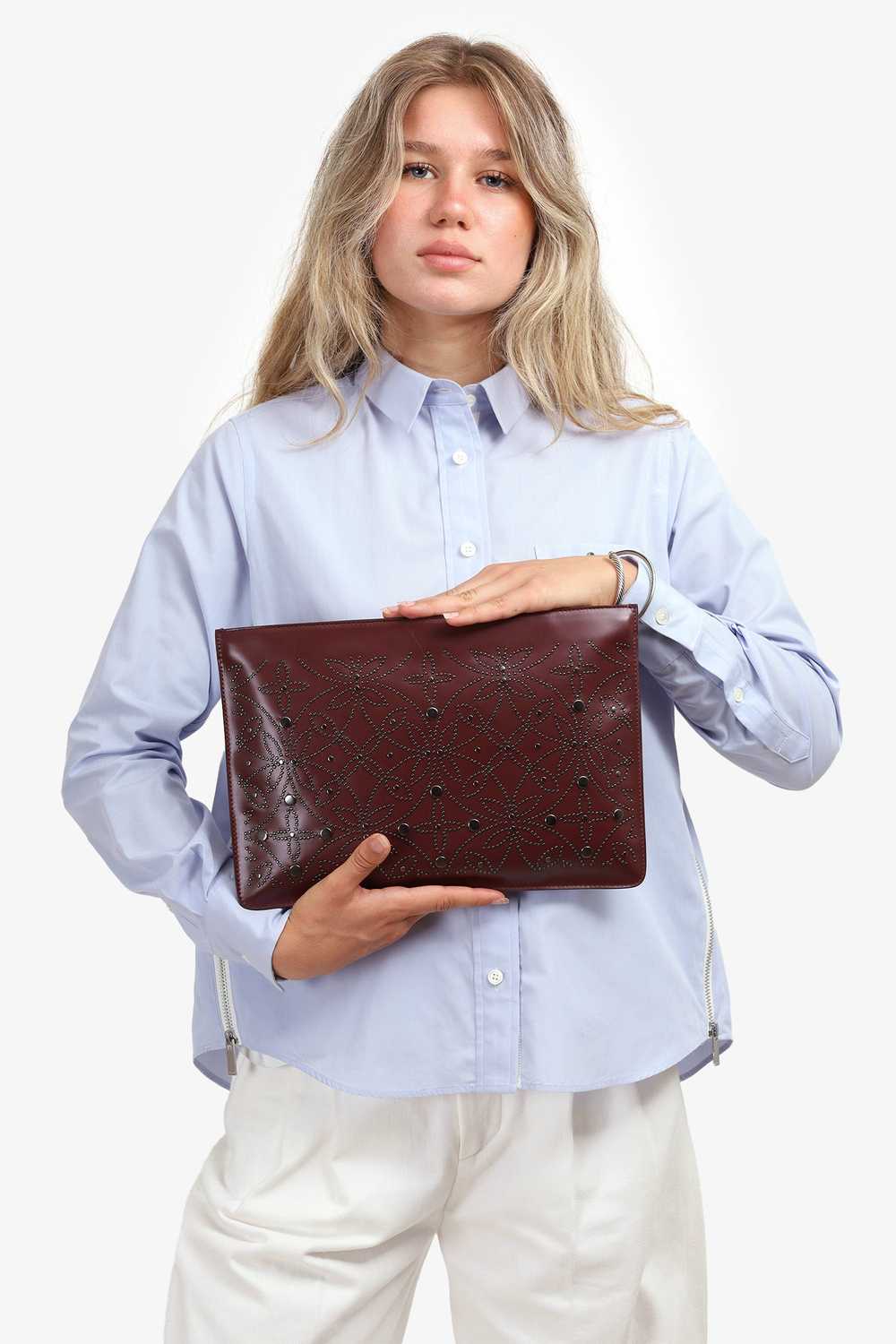 Alaïa Burgundy Leather Studded Pouch - image 8