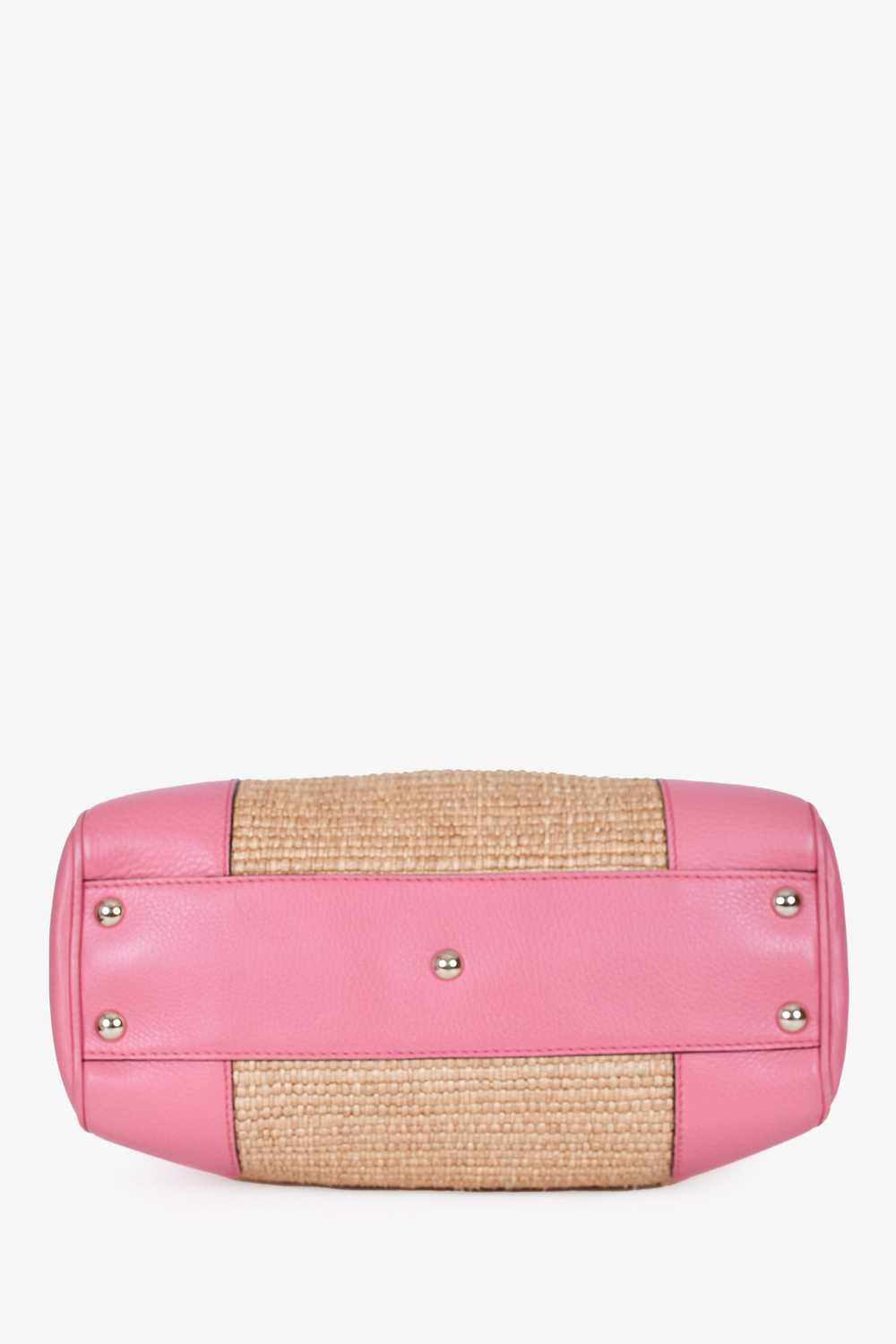 Gucci Pink Leather Trim Raffia Bamboo Top Handle … - image 6