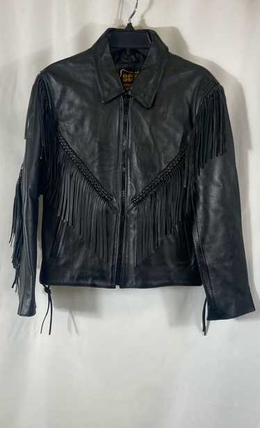 Bonus Womens Black Braided Leather Fringe Full Zip