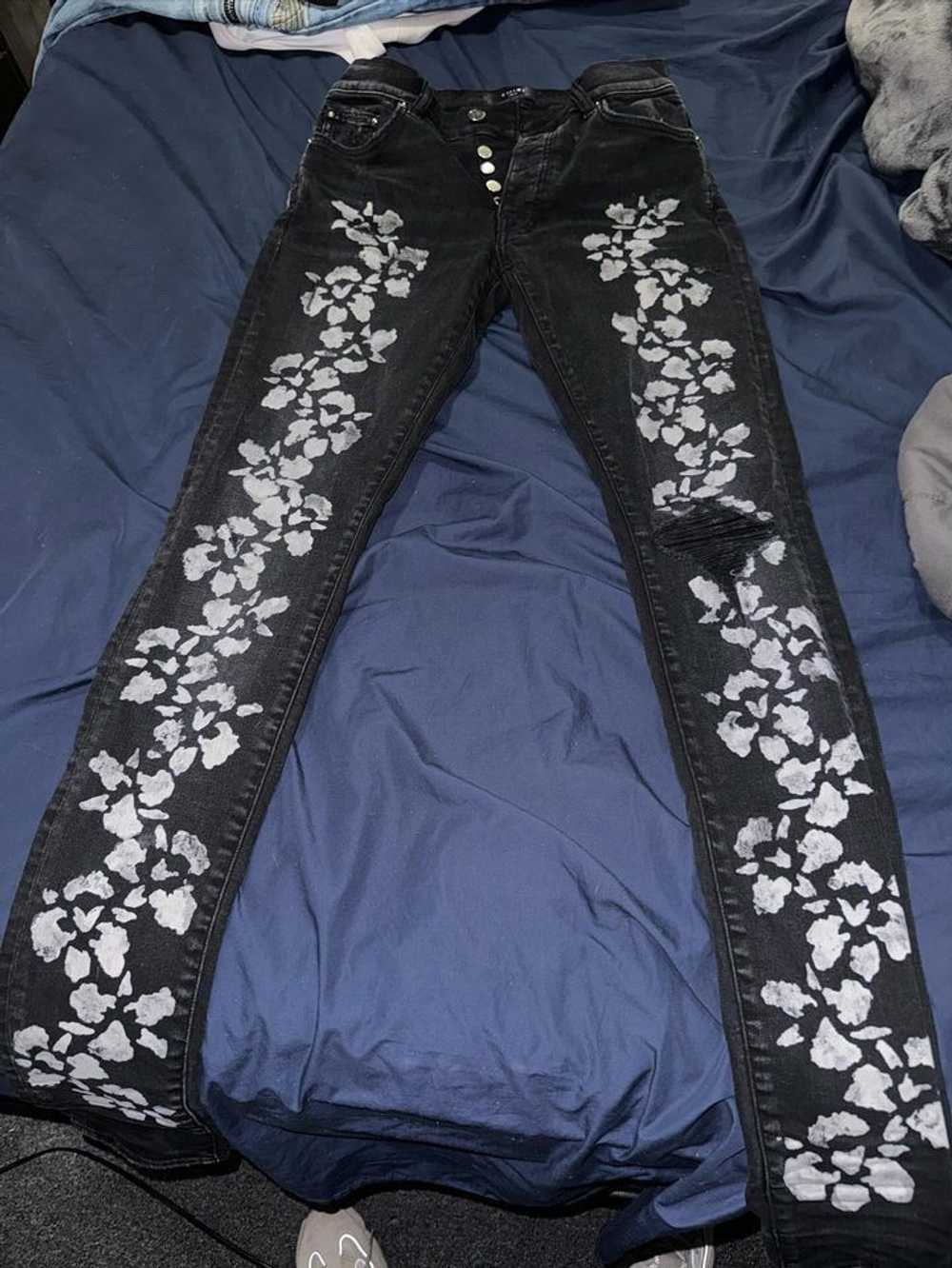 Amiri Amiri Black Hibiscus Stencel Jeans - image 1