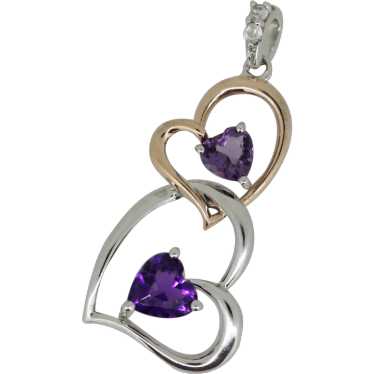 Sterling Silver Purple Stone Heart Pendant - image 1
