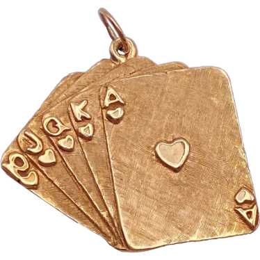 Royal Flush Poker Hand Charm Pendant 14K Gold, He… - image 1