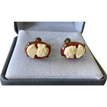 1940's Celluloid Cameo Screw Back Earrings