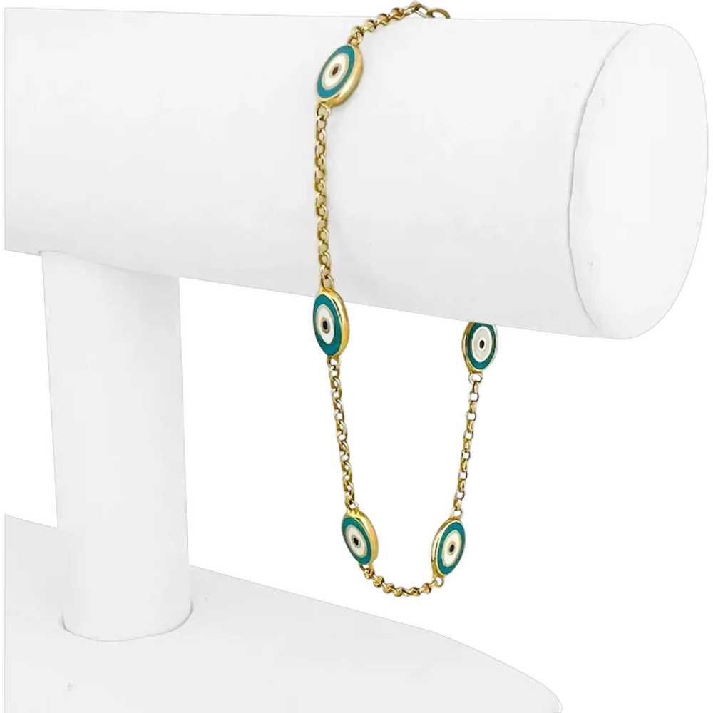 21k Yellow Gold and Enamel Evil Eye Station Cable… - image 1