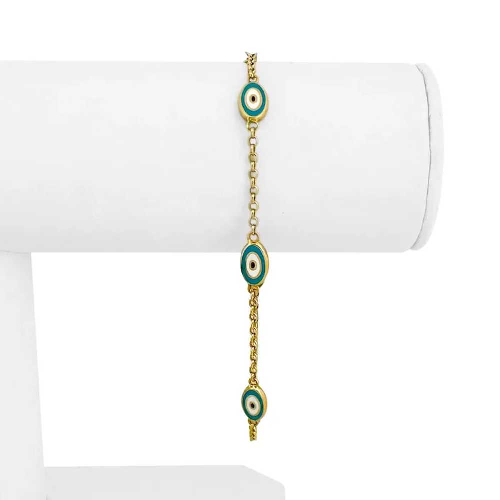 21k Yellow Gold and Enamel Evil Eye Station Cable… - image 2