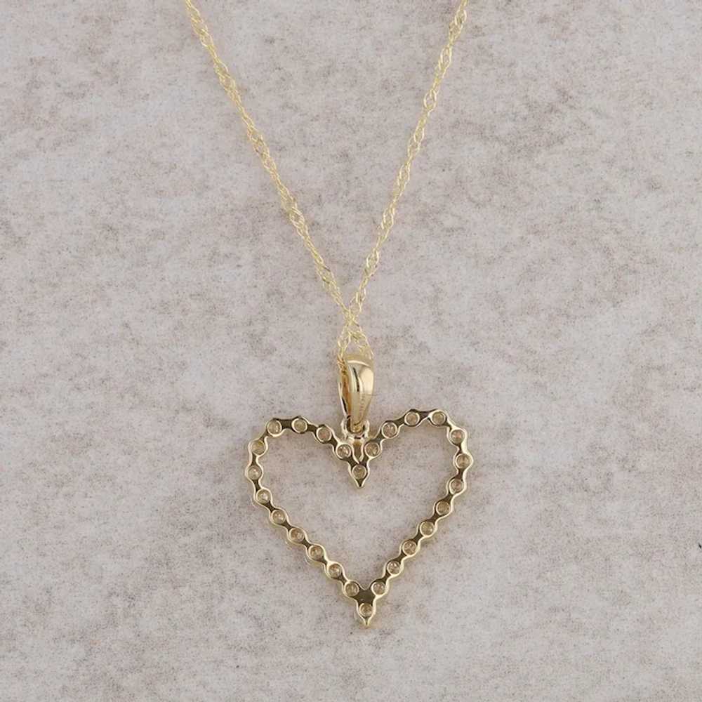 14k Yellow Gold Single Prong Diamond Heart Pendan… - image 2