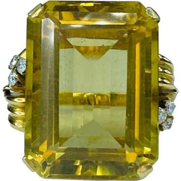 18K Yellow Gold Retro Citrine & Diamond Ring