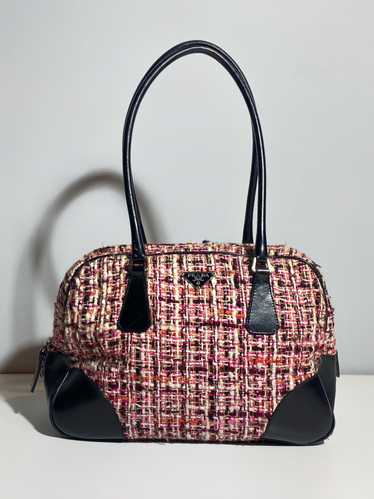 Prada Prada Boston Bag Triangle Logo Plate Tweed