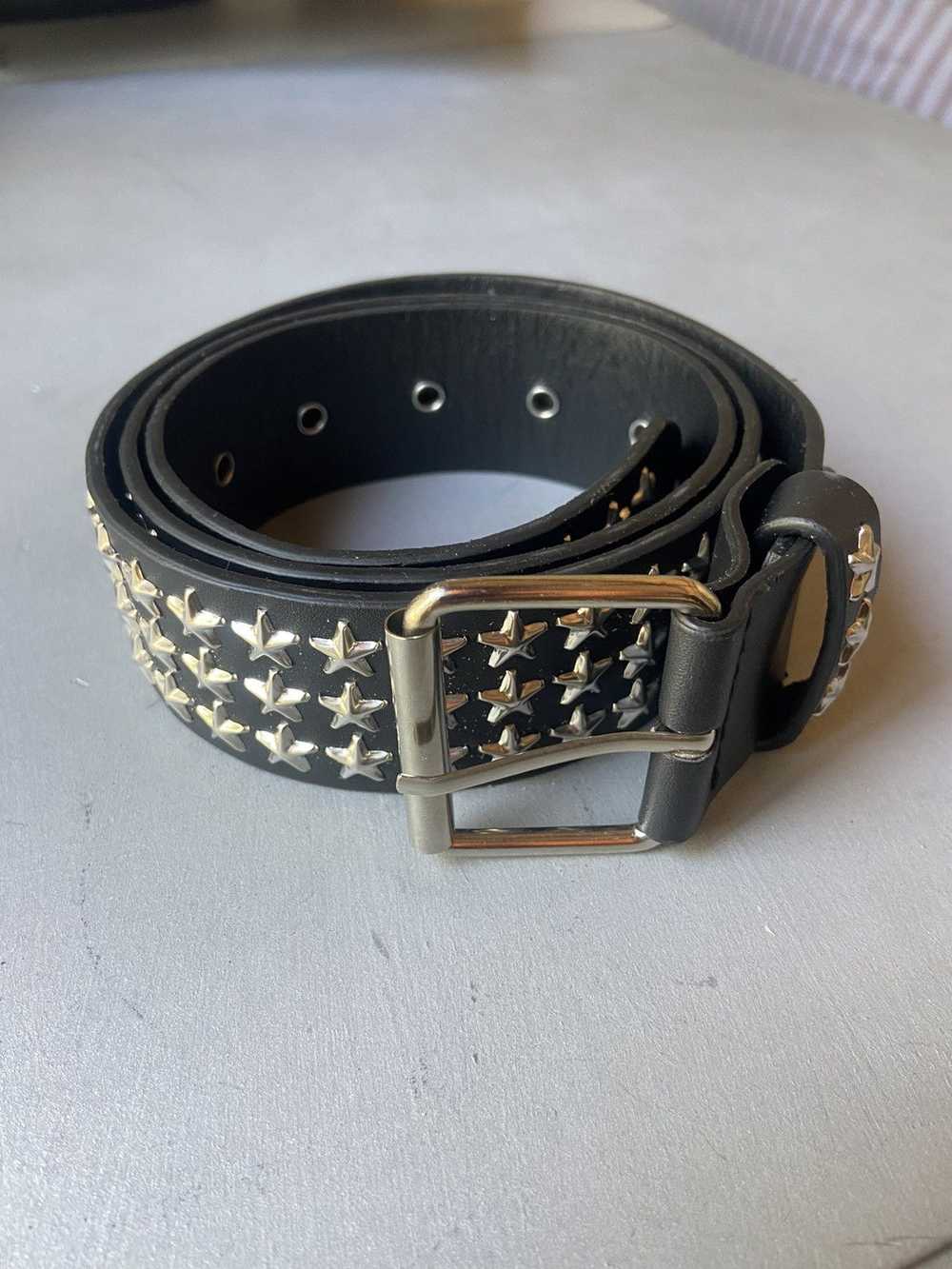 Designer × Leather Star studded black belt - image 2