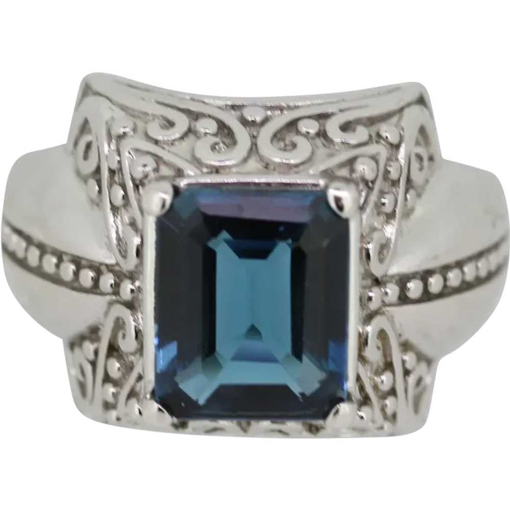 Sterling Silver Blue Stone Cocktail Ring - Size 10 - image 1