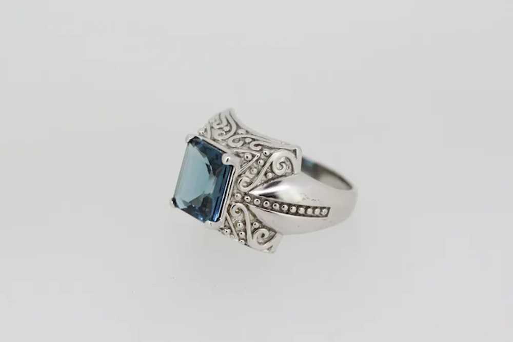 Sterling Silver Blue Stone Cocktail Ring - Size 10 - image 2