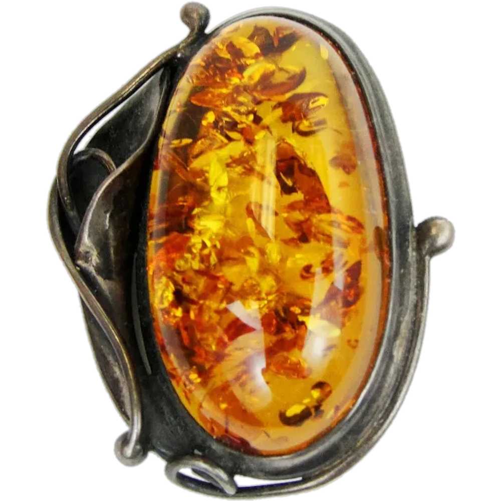 Estate Baltic Amber Pin Brooch Sterling Silver Po… - image 1