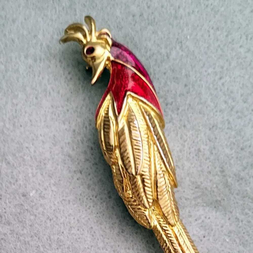 3 Inch Exotic Bird Brooch Red and Fuchsia Enamel … - image 4