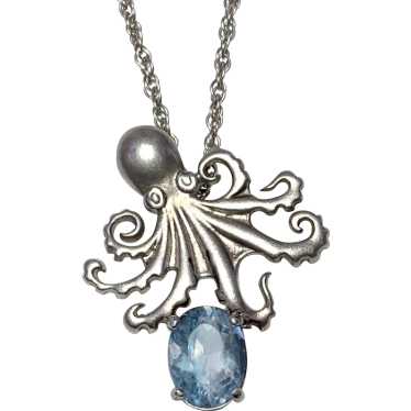 Natural Aquamarine, Sterling Silver Octopus