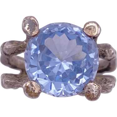 Blue Topaz Solitaire Ring Aesthetic Bamboo Settin… - image 1
