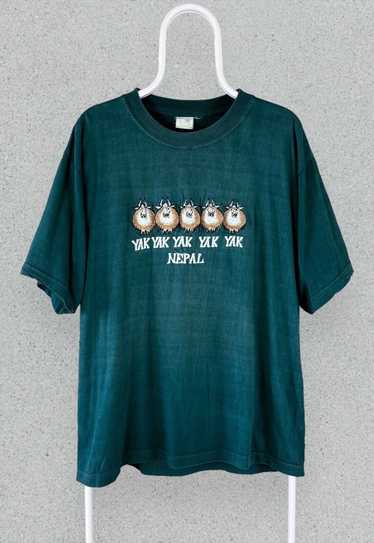 Vintage Green Nepal Tourist T Shirt Yak Mens Large