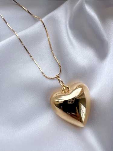 gold plated puffy heart necklace