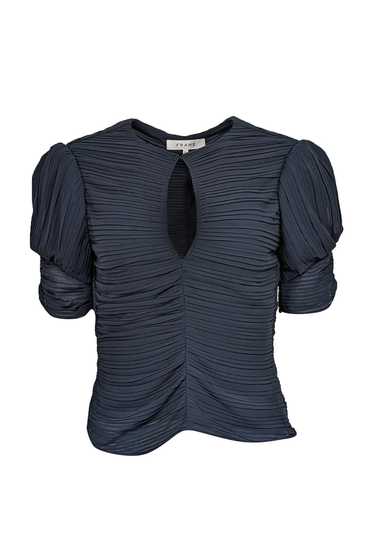 Frame - Navy Ruched Puff Sleeve Keyhole Top Sz S