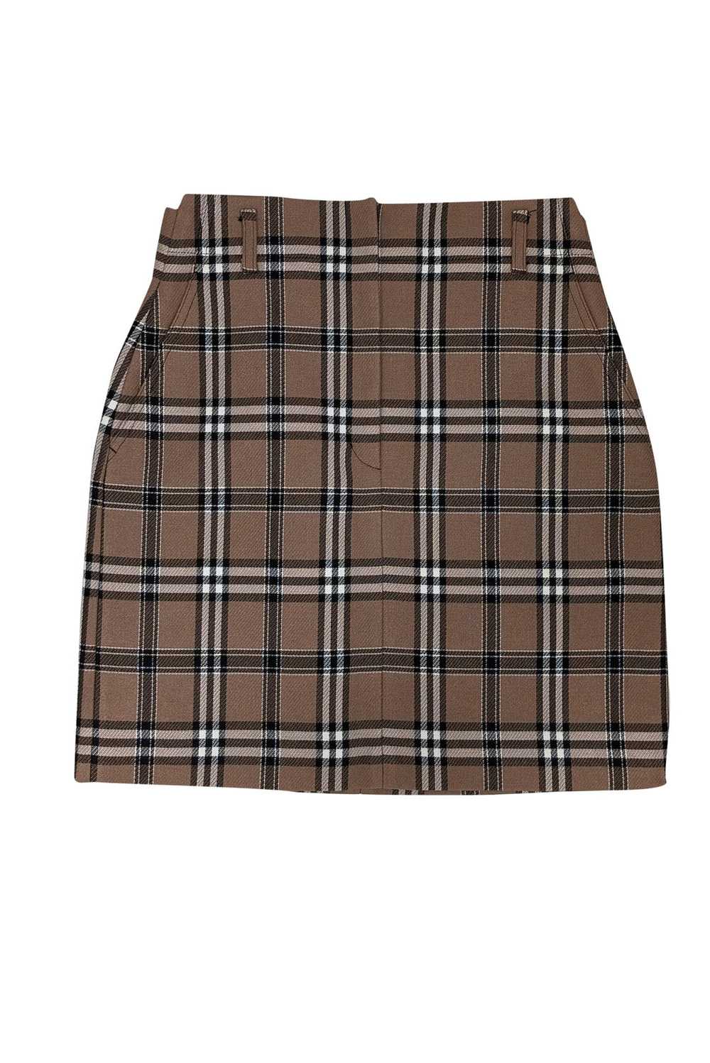 Sandro - Camel Brown, Black, & White Plaid Tartan… - image 1