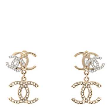 CHANEL Crystal Pearl Double CC Drop Earrings Gold… - image 1